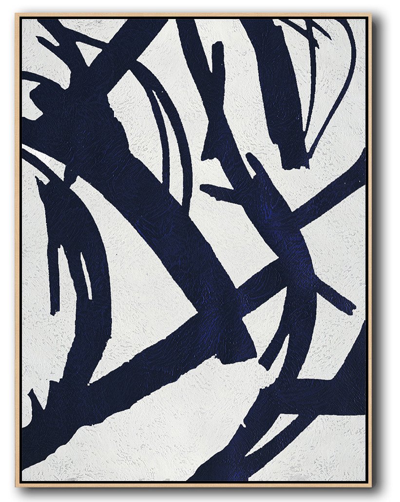 Buy Hand Painted Navy Blue Abstract Painting Online - Portrait Canvas Prints Huge